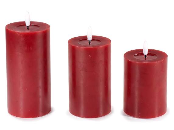 Juego de 3 velas de cera electrónicas con llama LED fija