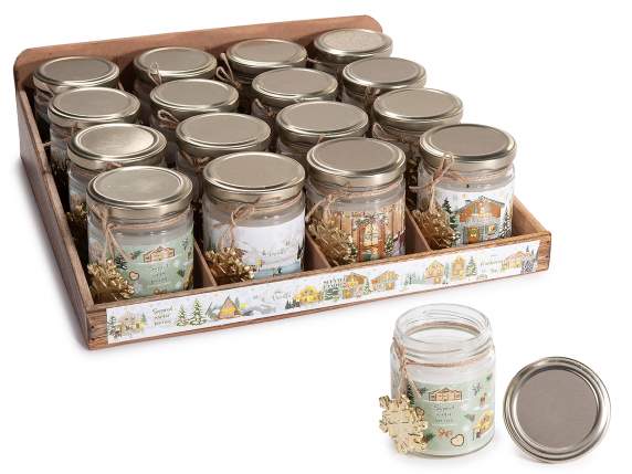 Vela perfumada navideña en tarro de cristal con colgante