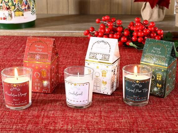 Vela de soja perfumada en vaso de cristal navideño
