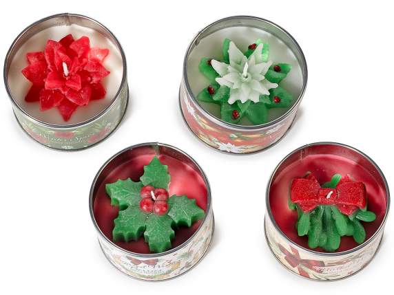 Vela aromática con decoraciones en relieve en una caja metál