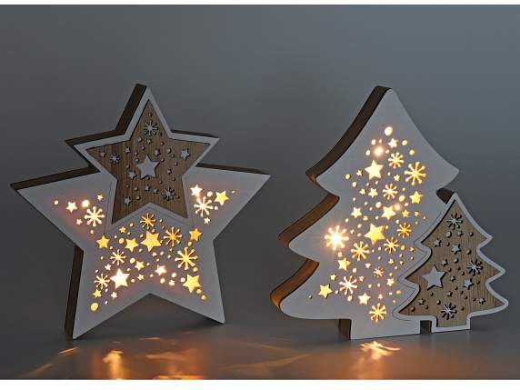 Estrella de madera de Navidad y decoración de árbol con luce