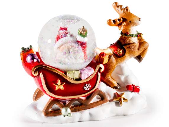 Bola de nieve de cristal con Papá Noel en trineo de resina c