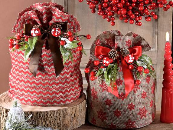 Bolsa de panettone con efecto yute y estampado navideño