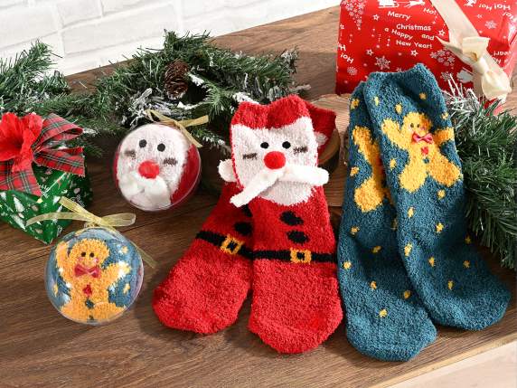 Medias navideñas con bolas transparentes y suaves y lazo
