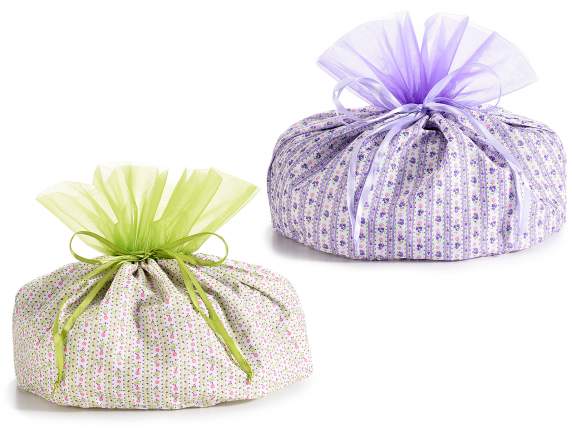 Bolsa de tela flores forma de paloma y borde de organza