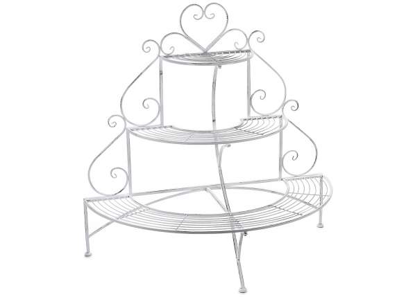 Armario-jardinera antiguo de metal blanco con 3 estantes