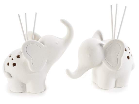 Elefante de porcelana con luz led y palo para perfume