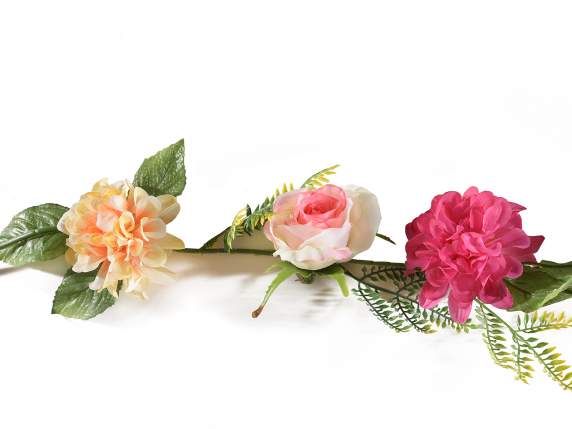 Rama de guirnalda con rosas y flores artificiales para colga