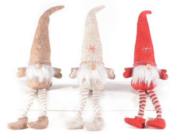 Père Noël aux longues jambes en tissu avec chapeau moulable