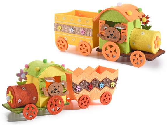 Train en tissu avec des lapins de Pâques