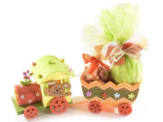 Train en tissu avec des lapins de Pâques