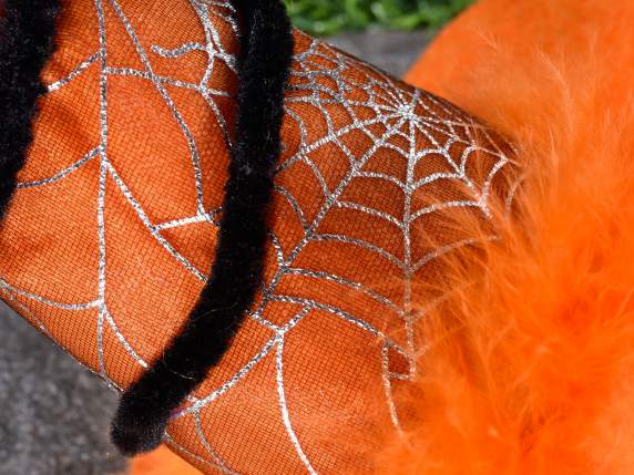 Bandeau Halloween avec chapeau, plumes et araignée