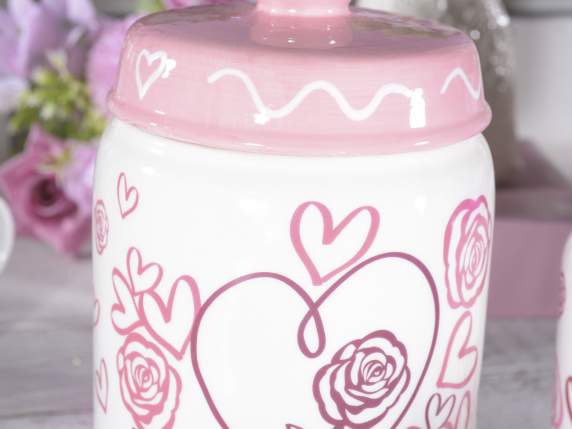 Set de 2 pots en céramique décorés Roses - Coeurs