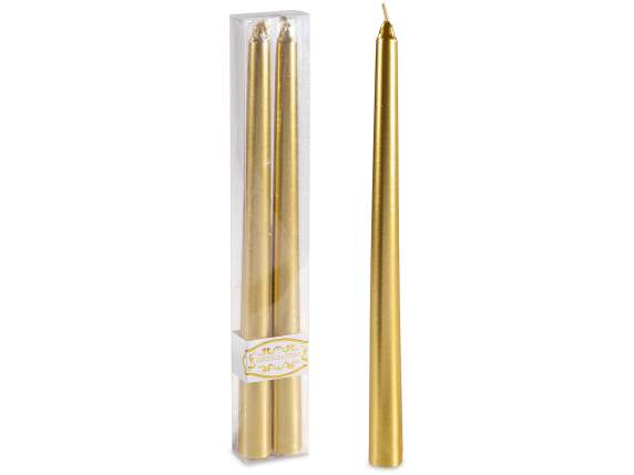 Coffret de 2 bougies à tige métallisées dorées