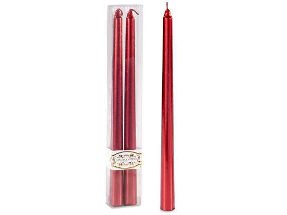 Coffret de 2 bougies à tige rouge métallisé