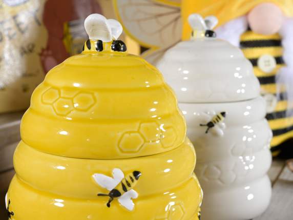 Brûle essence en porcelaine en forme de ruche avec abeilles