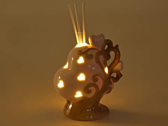 Arbre de vie avec coeur en porcelaine, lumières LED et bâton