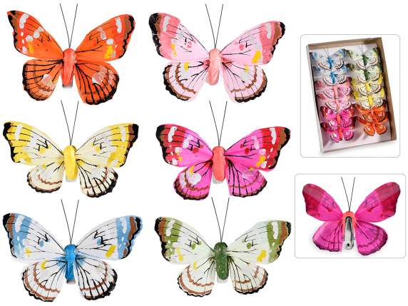 Papillon peint à la main sur clip métal en boîte de 12