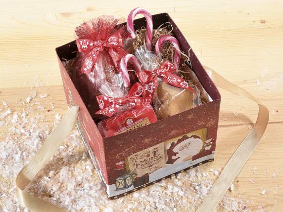 Boîte en papier de Noël avec couvercle et nœud