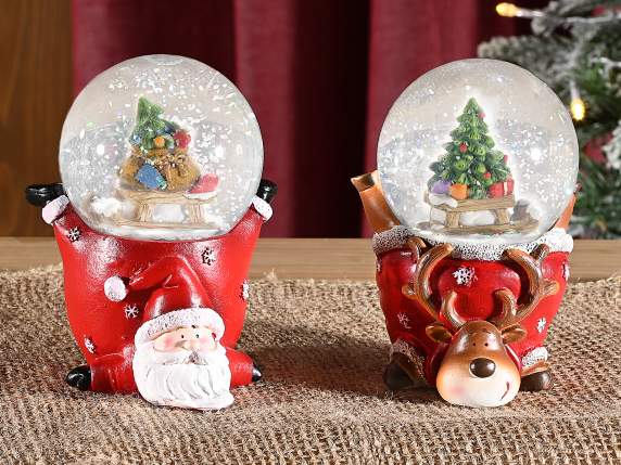 Boule à neige avec personnage de Noël sur socle en résine