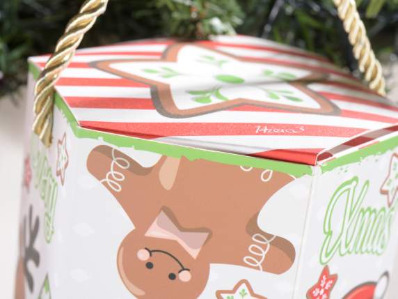 Boîte en papier décorée Noël avec poignée en ruban torsadé