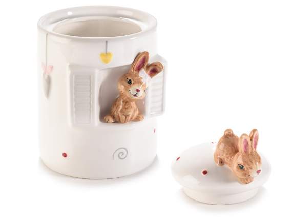Pot à nourriture en céramique avec lapins et décorations