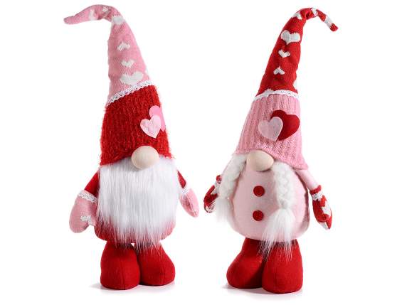 Gnome amoureux en tissu avec chapeau et coeurs malléables