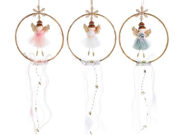 Couronne avec ange, ruban suspendu, lumières LED suspendues
