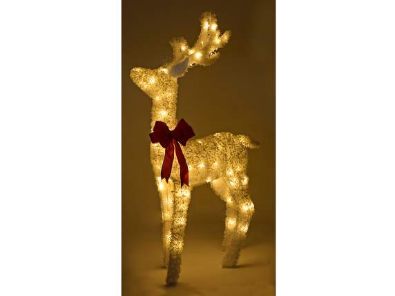 Renne en métal enneigé avec lumières LED blanc chaud