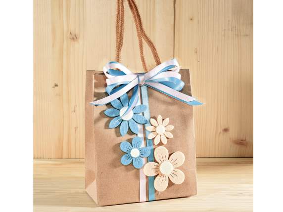 Présentoir de 144 petites fleurs en tissu coloré avec ruban