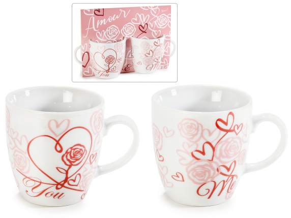 Coffret cadeau avec 2 tasses en porcelaine Rose - Hearts