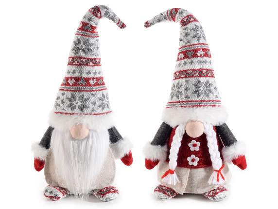 Père Noël-Mère Noël en tissu avec bonnet tricoté