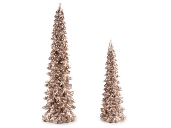Lot de 2 sapins de Noël en résine couleur champagne