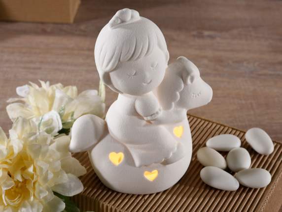 Princesse en porcelaine à cheval avec coeurs et lumières LED