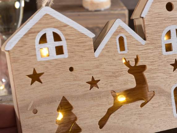 Village de Noël en bois avec incrustations et lumières LED à