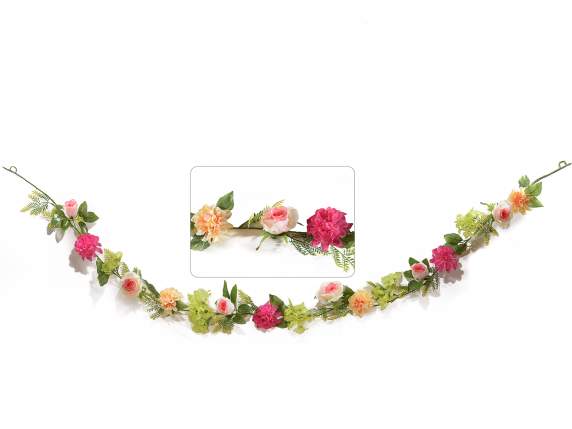 Guirlande branche avec roses et fleurs artificielles à suspe