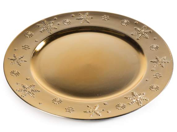 Plat doré en plastique rigide avec décors en relief
