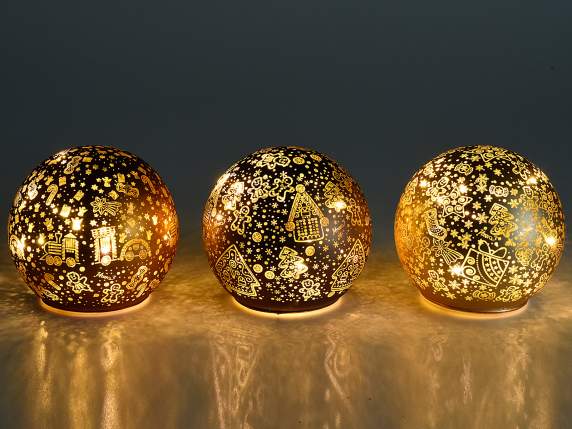 Lampe sphère en verre décoré avec lumières LED à poser