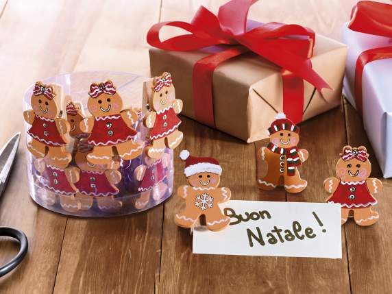 Pack de 18 pinces à linge en bois avec Gingerbread Man