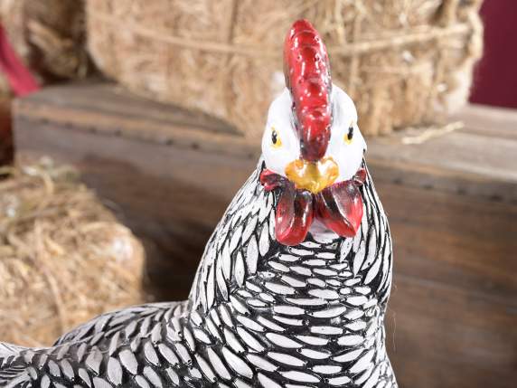 Coq décoratif en résine colorée avec décors gravés
