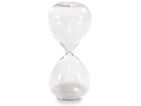 Sablier en verre transparent avec sable blanc