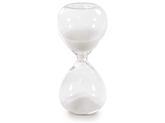 Sablier en verre transparent avec sable blanc