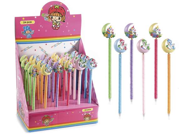 Stylo à bille avec personnage de licorne en résine sur prése