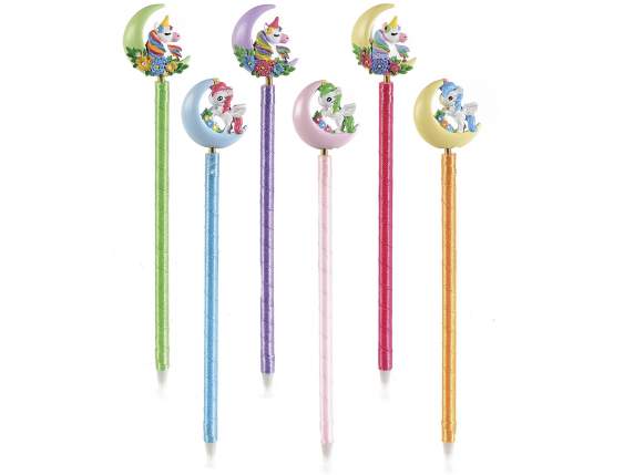 Stylo à bille avec personnage de licorne en résine sur prése