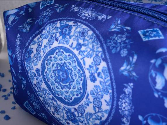 Trousse de beauté en tissu Porcelaine Bleue avec zip