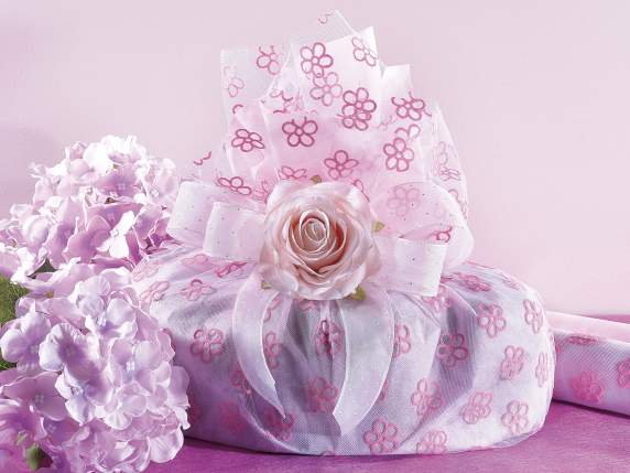Rouleau de tulle blanc de 47 cm avec fleurs colorées