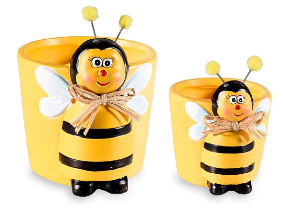 Lot de 2 pots en terre cuite avec abeille avec antennes et n