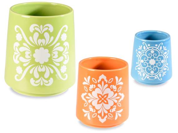 Ensemble de 3 vases en céramique Maiolica Géométrique