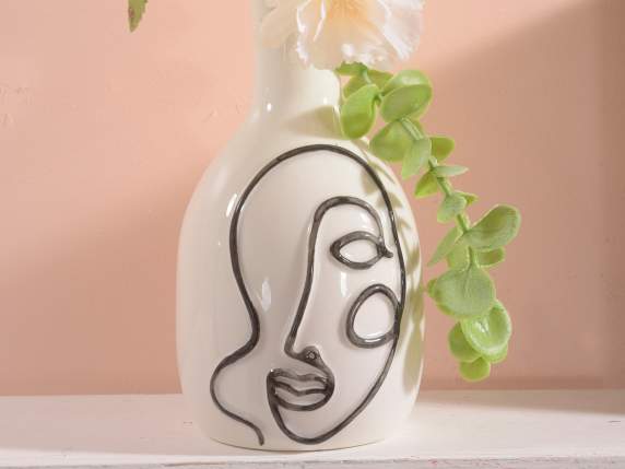 Ensemble de 3 vases décoratifs en porcelaine avec visage de