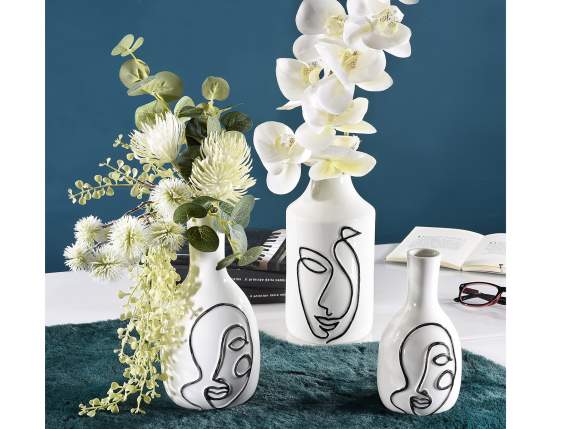 Ensemble de 3 vases décoratifs en porcelaine avec visage de